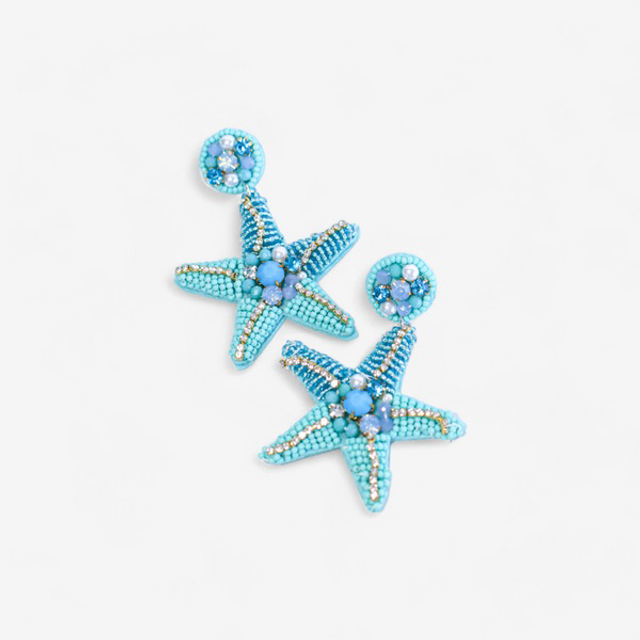 Blue Beaded Starfish Earrings
