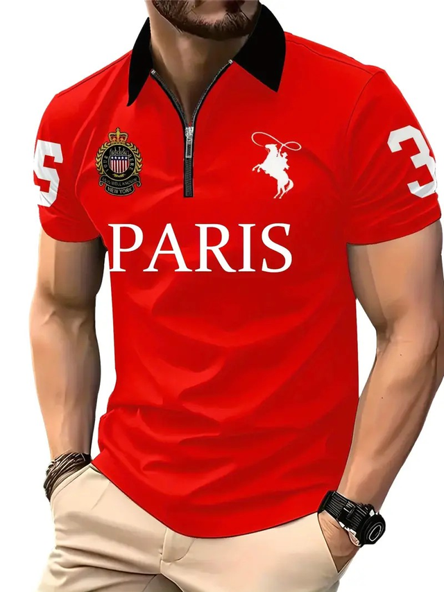 Men's Stylish Red Paris Print Shirt 