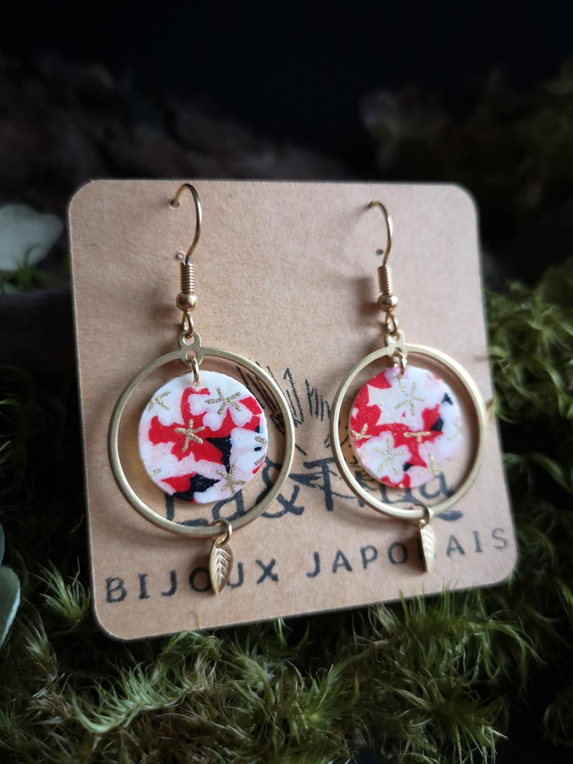 Boucles d'oreilles - crochets - papier washi - Sakura - feuilles - La&Titia