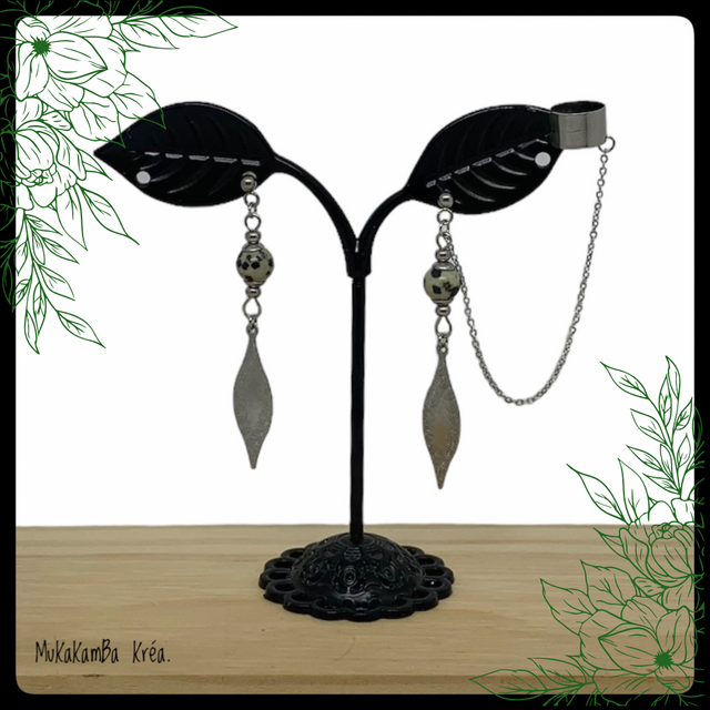 Boucles d’oreilles en acier inoxydable, pince pour le cartilage et perles en pierres naturelles