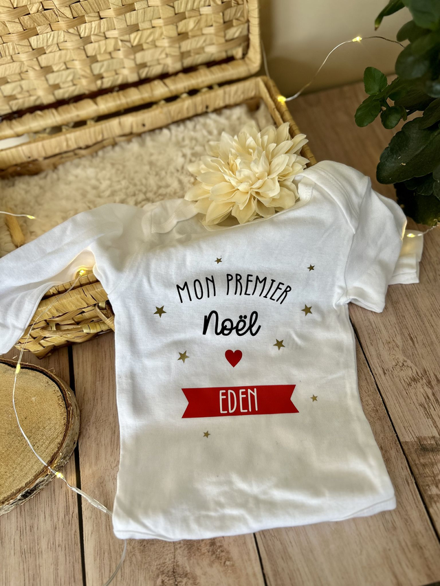 Body bébé “Mon premier Noël” – Coton bio – Cadeau naissance artisanal et souvenir de Noël fait main 🎄