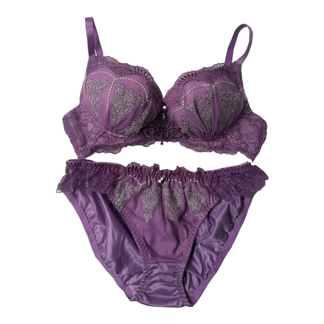 Purple regal embroidered floral Japanese Bra + Underwear Set UK 30A