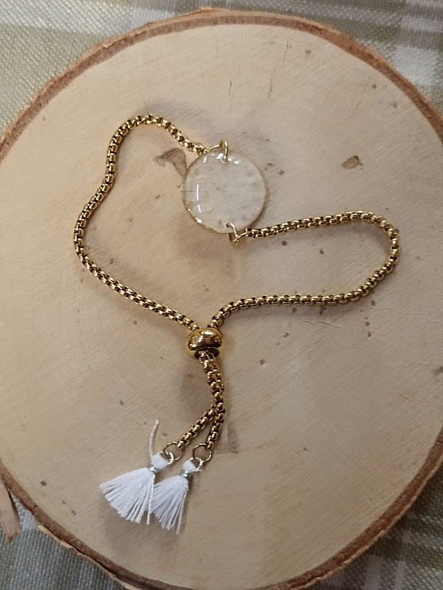 Bracelet Pompons Blancs - Pétale Blanc - Or