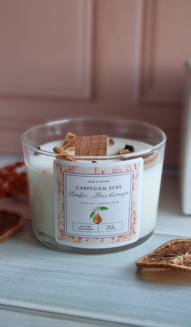 Bougie végétale artisanale Ambre Fleur d'Oranger