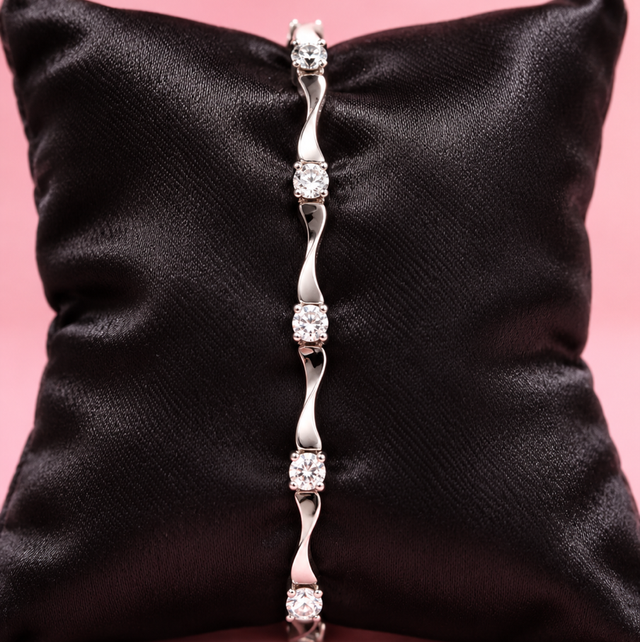 925 String Silver &amp; CZ Wave Link Bracelet 
