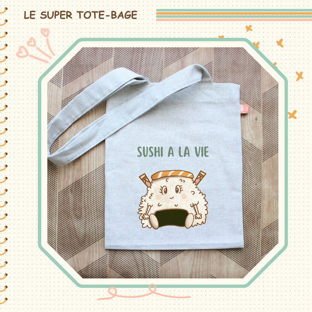 Tote-bag illustré &quot;Sushi à la vie&quot;