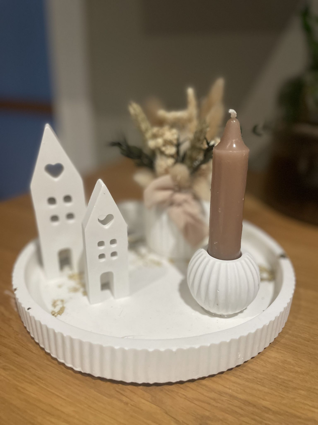 “Village Douce Lumière – Plateau décoratif bougie &amp; fleurs séchées”