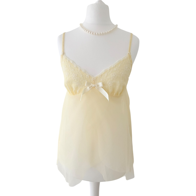 Butter Yellow tulle embroidered cups cami