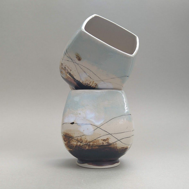 Landschap bekers set van twee