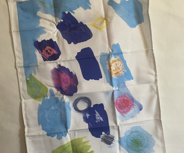 Tea Towel - cotton with ‘Pansy’ print by Beth, packaged with belly band ideal for a gift. 