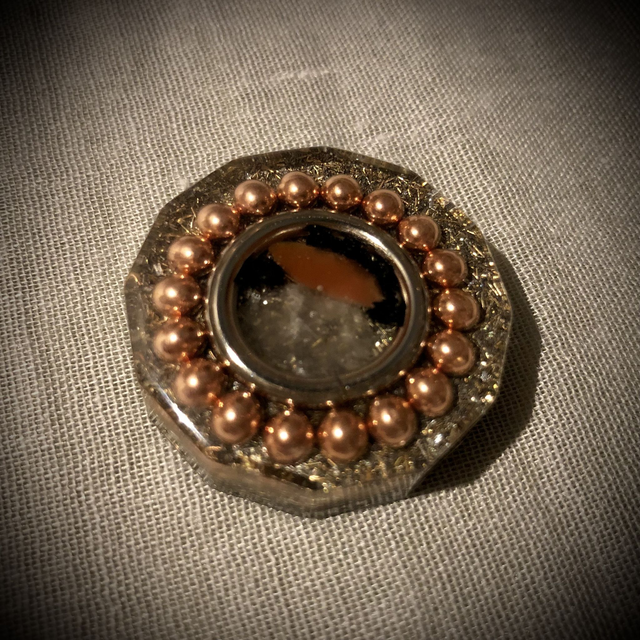 Pocket Orgonite with Clear Quartz, Carnelian and Black Tourmaline (12 sided)