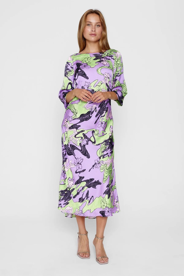 Abito lilla nero e verde S