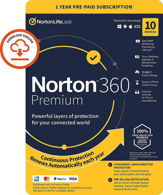 Norton 360 Premium 10-Devices 1 year (Non-Subscription) 