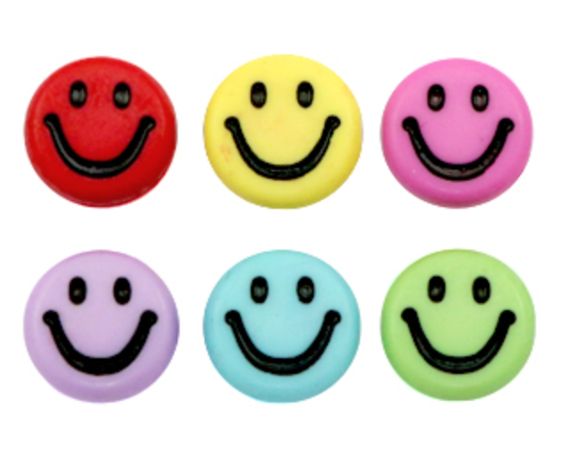 Smiley Perlen aus Acryl bunt (10 Stück)