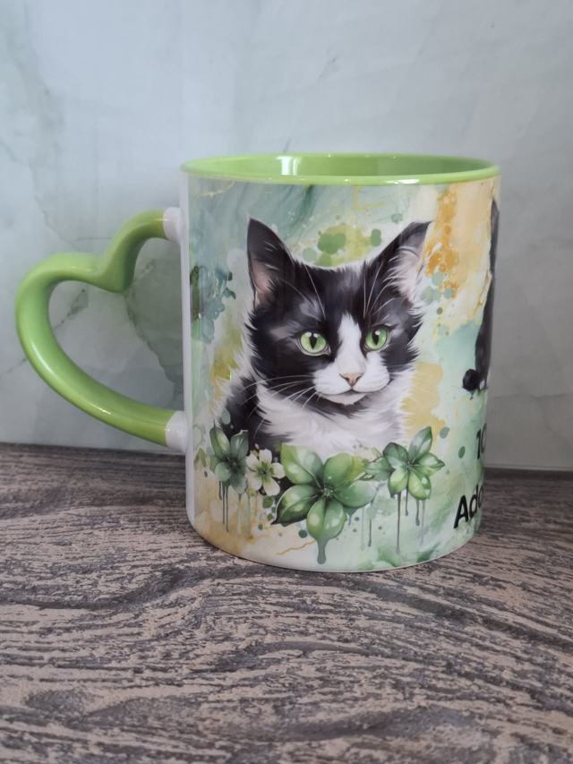 Collection Marbré Mug coeur vert chat noir et blanc 100% Adorable