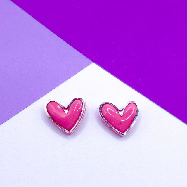 Pink Silver Heart Studs