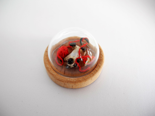 Siam kitten playing with twine - miniature pendant for pet lovers