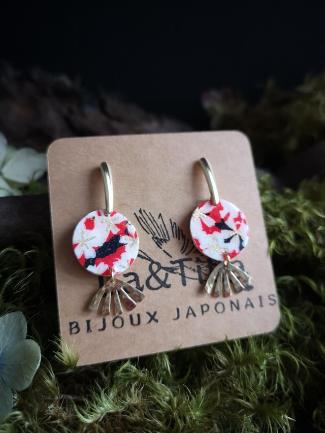 Boucles d'oreilles - puces - papier washi - Sakura - éventail - La&Titia