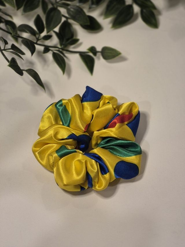 Yellow Polka-Dot Satin Scrunchie