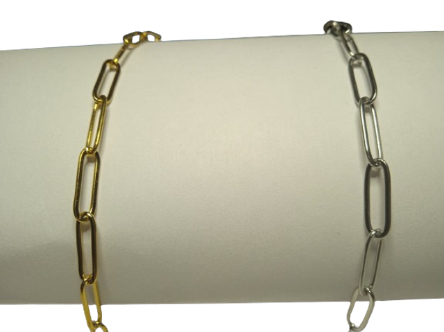 chaine collier /bracelet trombone large  en acier inoxydable or/argent