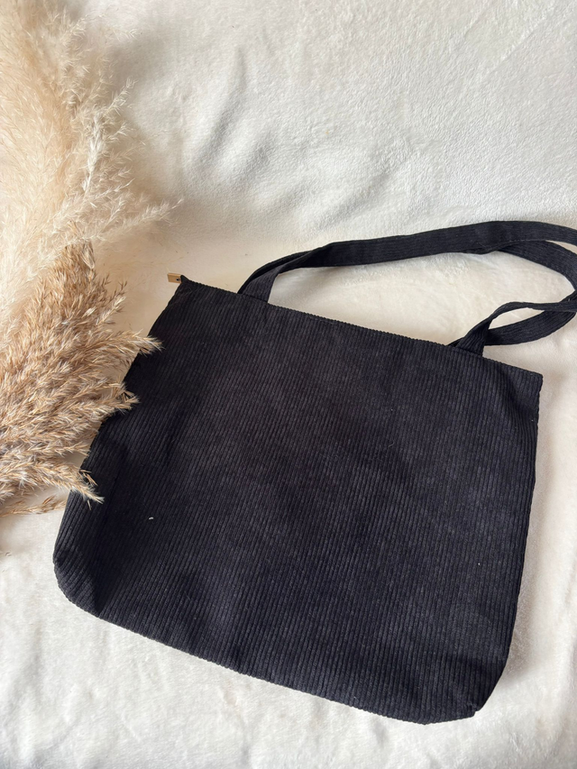 Tote bag en velours côtelé Noir