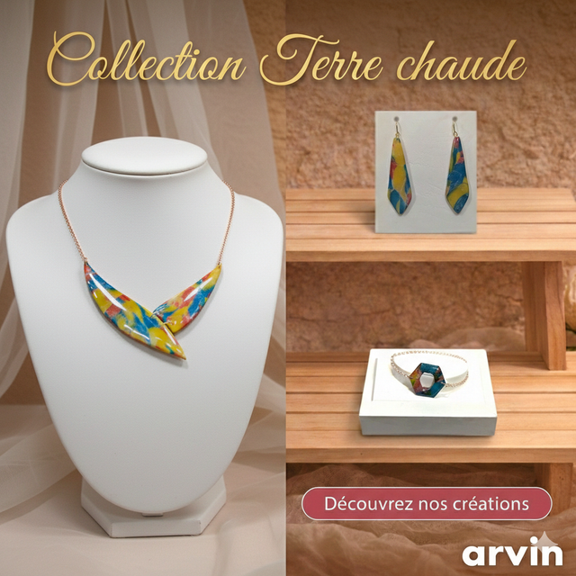 Parure Collier, boucle d'oreille et bracelet Terre chaude