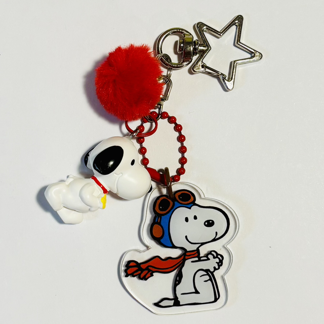 Snoopy inspired figure &amp; acrylic keychain red Pom Pom 