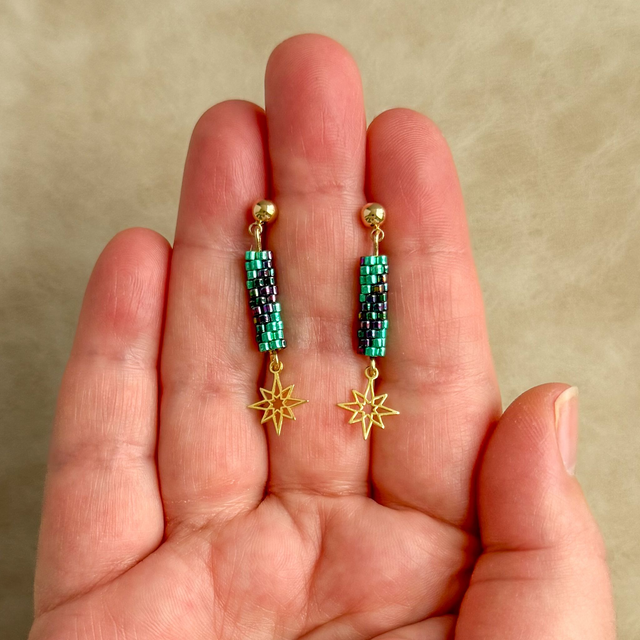 Nuit Boréale - Boucles d'oreilles tissées main