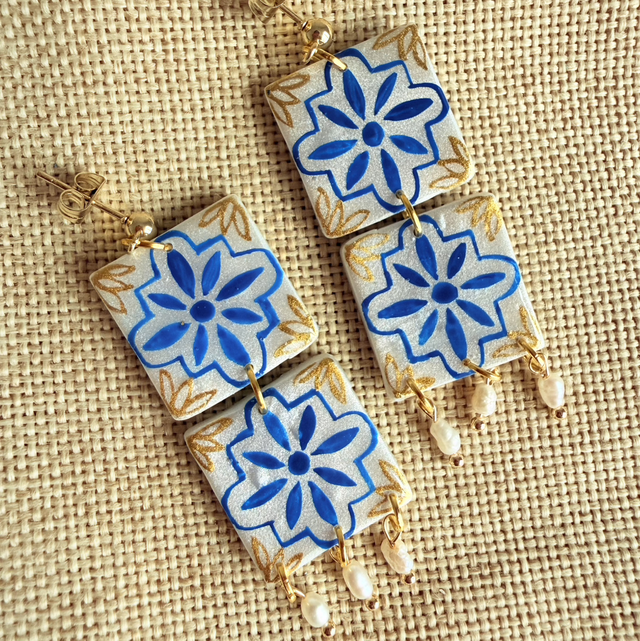 ADRIANA - Blue and White Portuguese Tile Earrings