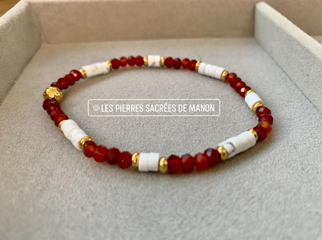 Bracelet Cornaline et Howlite - Perles de 4mm