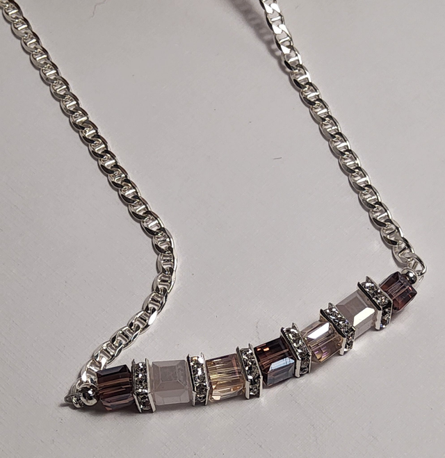 Pink cube crystal sterling silver necklace 