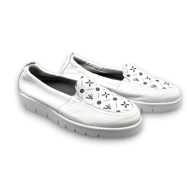 VITAFORM Damen Slipper Hirschleder Softnappa weiß bedruckt Sohle Amelie Größe 38