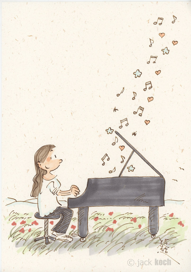 VENDU - "Piano amour" -  Dessin format A4 sur papier - cadre 32x42 - frais de port compris pour la France