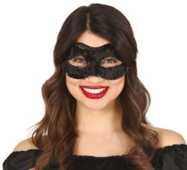 CARNEVALE ,  MASCHERA PAILLETTES NERA 