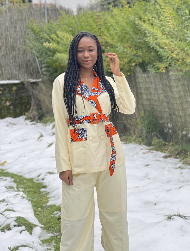 Ensemble Paula tissu uni beige + wax orange 