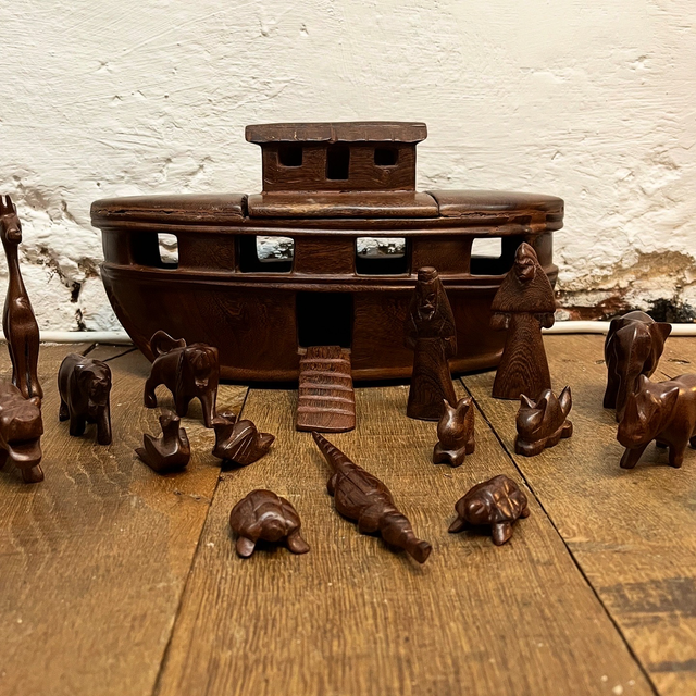 A Mid 20th Century Finely Hand–Carved Folk Art Noah’s Ark Set