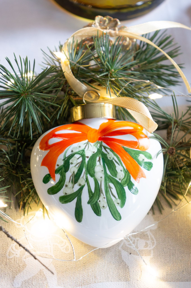 Boules de Noël en forme de cœur à suspendre dans le sapin, en porcelaine, création fait-main unique