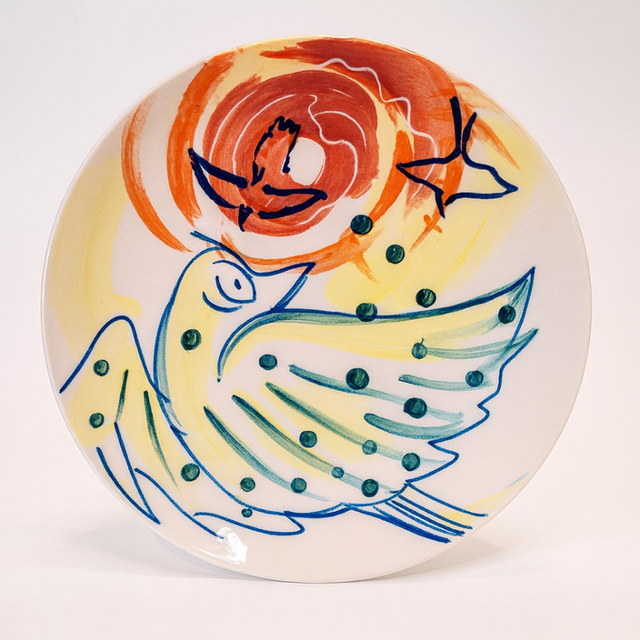 Petite assiette oiseau & soleil rouge