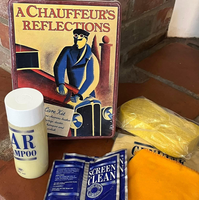Superb retro “A Chauffeur’s Reflections” car care kit tin, with original contents