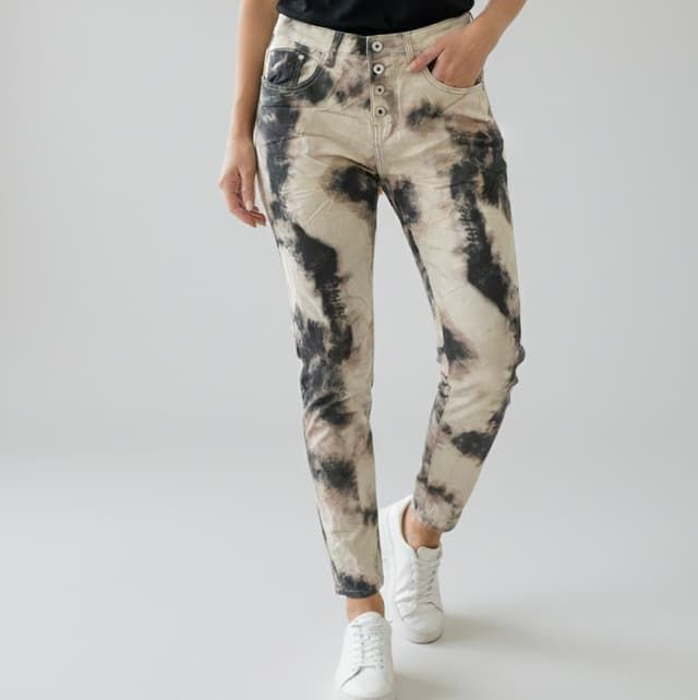 Jean Slim Tie-Dye "Place du Jour" – Effet Marbré Noir et Crème