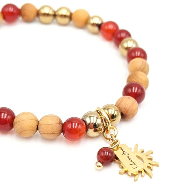 ☀️ Bracelet Cornaline &amp; Bois de Senteur – Joie, Énergie &amp; Lumière