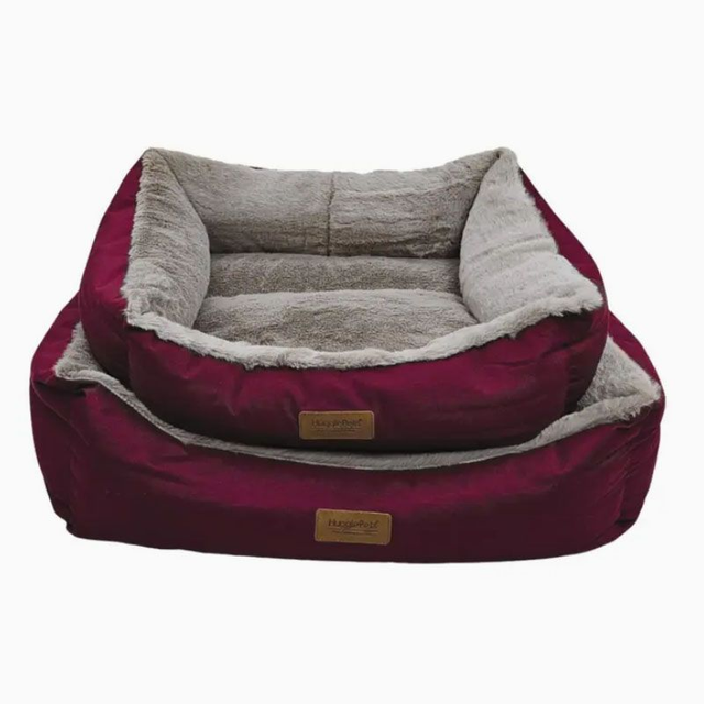 HugglePets Dog Luxury Plush Lounger - Red &amp; Grey