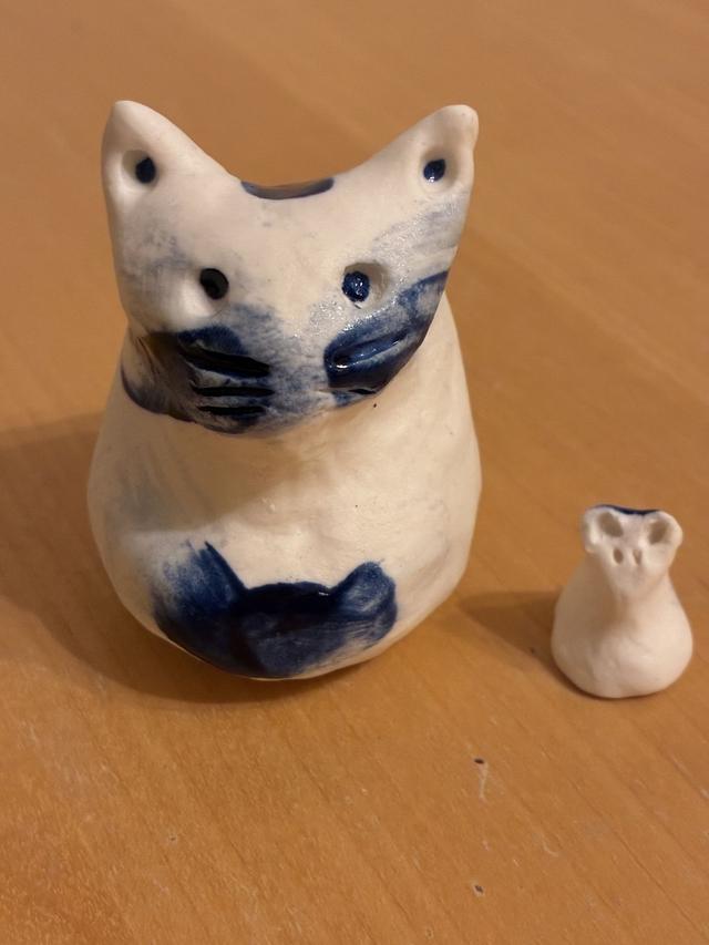 Zen Cat 'n' Mouse - Handmade Porcelain 