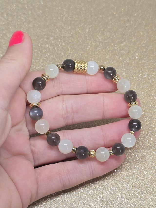 Bracelet Pierre de lune noire et blanche en 0,8 cm