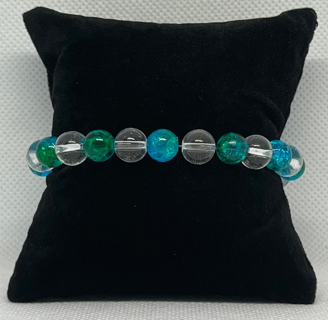 Bracelet en perles de verre transparent - Perles synthétiques bleu pailleter