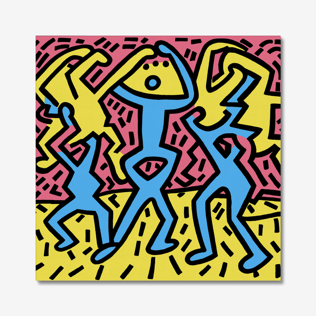 Keith Haring inspired 'dancers', hand drawn digital artwork, Stretched Canvas, Pop Art, Colourful, Wall art