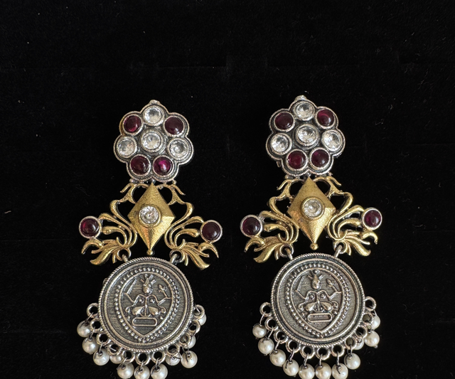 Antique Jhumka Earrings With Pink Stone