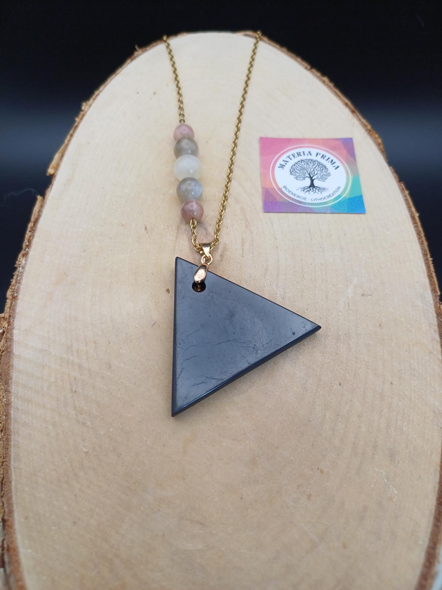 Collier asymétrique shungite / pierre de lune
