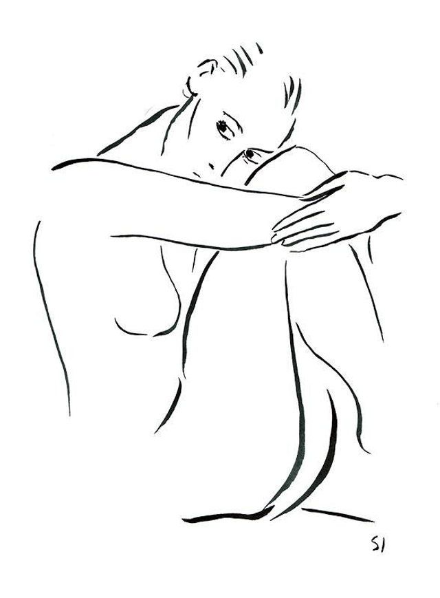 Dibujo chica sentada mirando