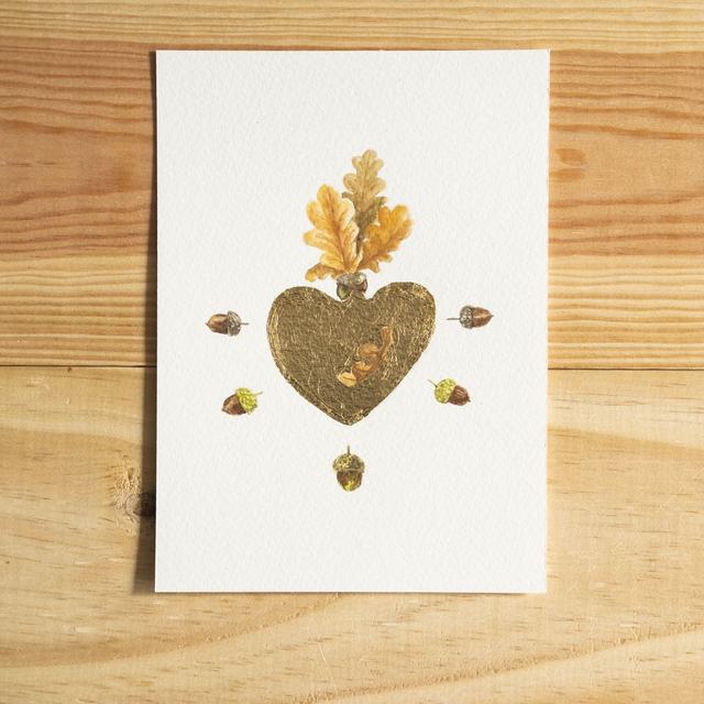 Aquarelle - chêne et gland rayonnant